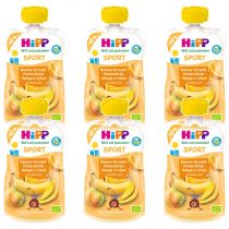 Hipp Sport Mus owocowy po 1. roku banany-gruszki-pomarańcze-mango z ryżem zestaw 6 x 120 g Bio