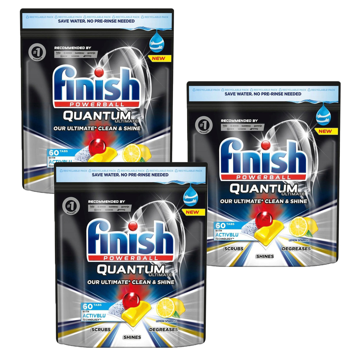 Kapsułki do zmywarki Finish Quantum Ultimate ActivBlu 60 sztuk Lemon x3