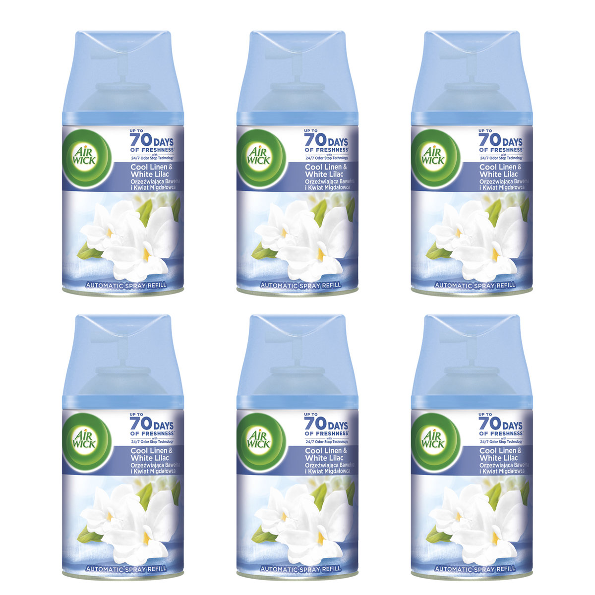 Zestaw Air Wick Freshmatic Orzeźwiająca Bawełna i Kwiat Migdałowca 6*250 ml - Wkład Zapas Odświeżacz Powietrza