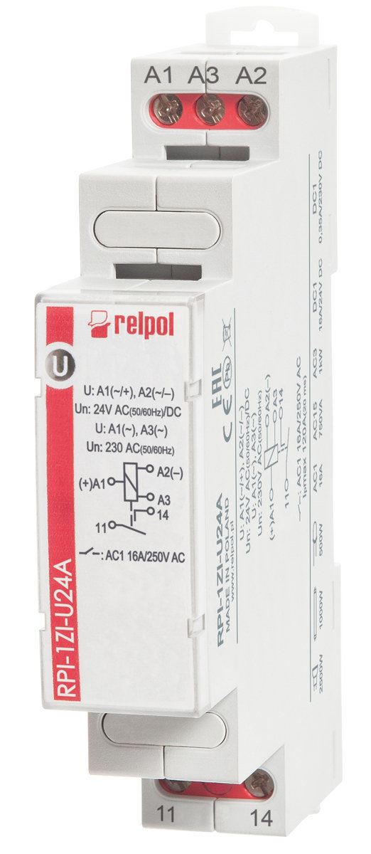 RPI-2Z-U12 Przekaźnik instalacyjny 2Z, 8A, 12 V AC/DC, AgSnO2