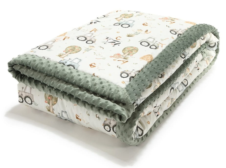 La Millou Ciepły koc bawełniany z minky XL ( ABC Farm - Khaki )