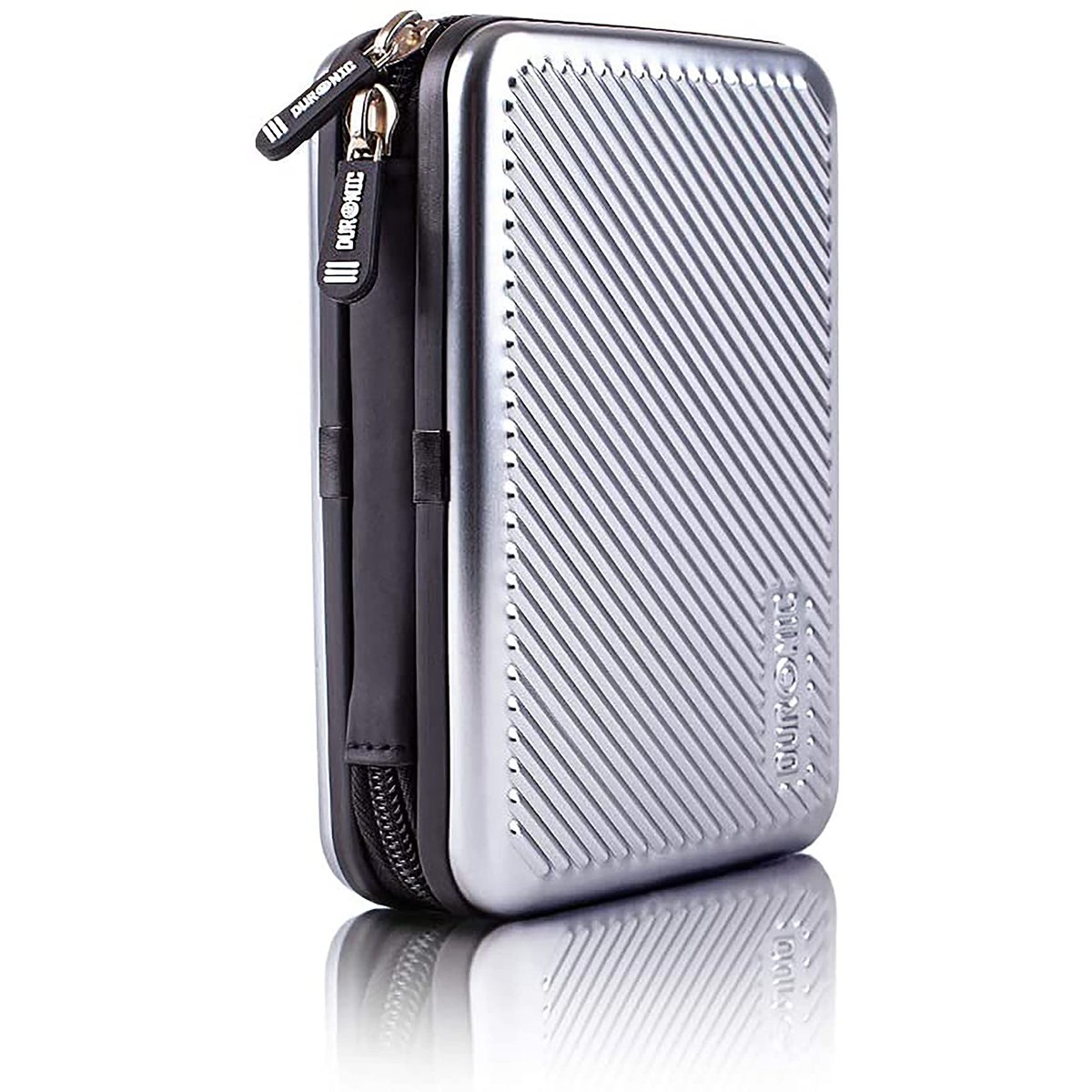 Duronic HDC3 SR Torba na dysk twardy srebrna wykonana z aluminium z kieszonką na kabel USB czy słuchawki | Lekkie etui na dysk zewnętrzny lub GPS o ..