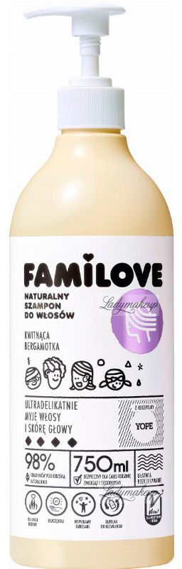 YOPE - FAMILOVE - Naturalny szampon do włosów dla całej rodziny - KWITNĄCA BERGAMOTKA - 750 ml