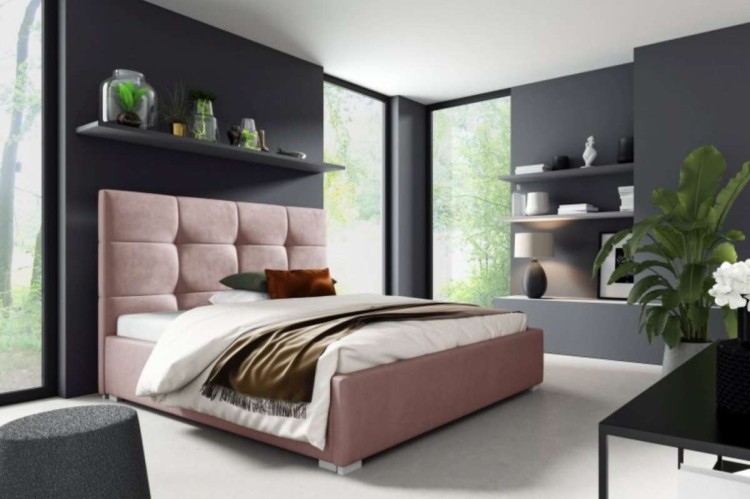Łóżko tapicerowane pikowane Harry 160x200 Różowe Metalowy Stelaż