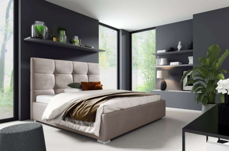 Łóżko tapicerowane pikowane z materacem Harry 160x200 Beżowe Metalowy Stelaż