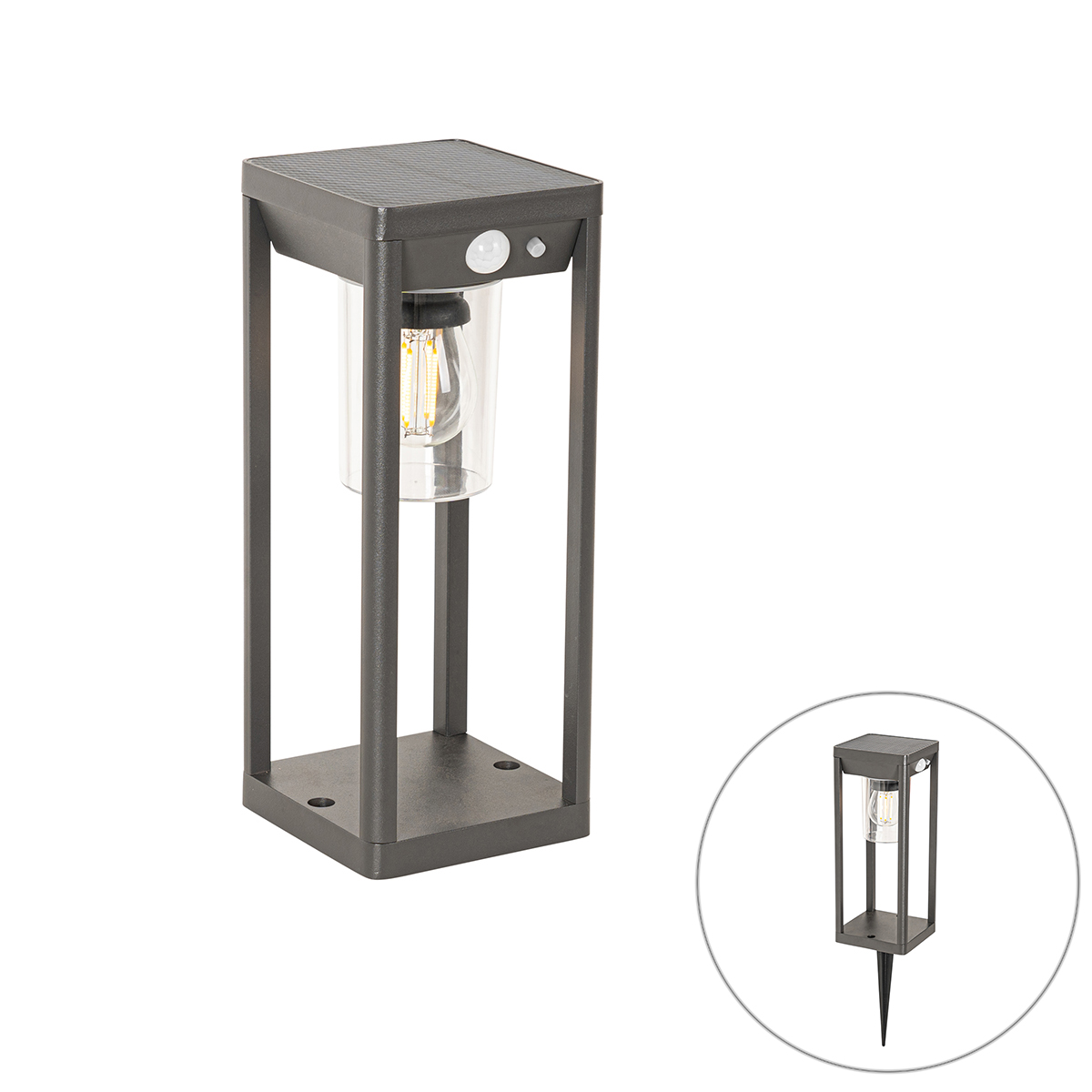 QAZQA Słupek zewnętrzny ciemnoszary 25 cm ze światłami mijania i czujnikiem na solar - Sonne
