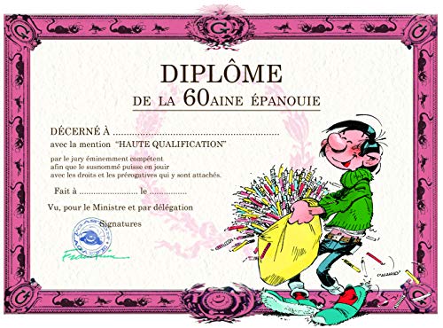 Gaston Lagaffe kartka urodzinowa Diplôme de la 60aine épanouie – torba na świece ciasto