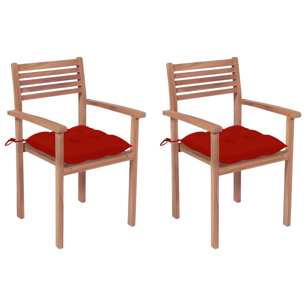 vidaXL Lumarko Krzesła ogrodowe, 2 szt., czerwone poduszki, lite drewno tekowe 3062283