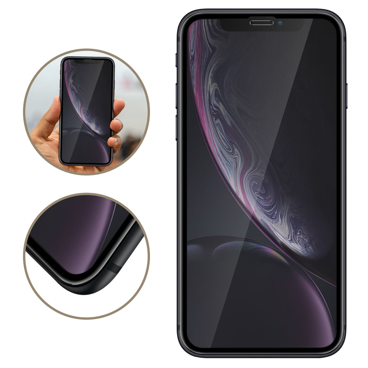 Zabezpieczenie ekranu ze szkła hartowanego do Apple iPhone XR, kolorowe krawędzie – czarne