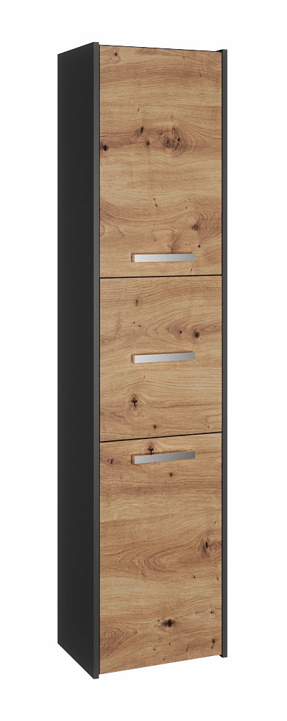 Wysoki regał łazienkowy z półkami - antracyt + dąb artisan D0-B70