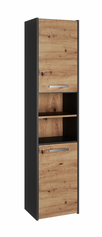 Wysoka szafka łazienkowa z półkami - antracyt + dąb artisan D1-F85