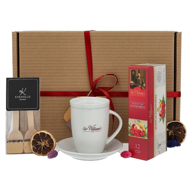 Zestaw prezentowy dla kobiety - Kubek, herbata i czekolada na gorąco