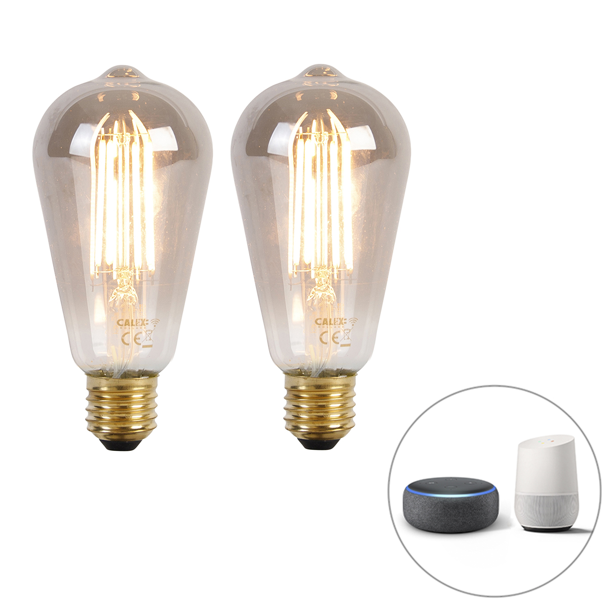Calex Zestaw 2 inteligentnych lamp LED E27 ST64 dymnych 7W 400 lm 1800K