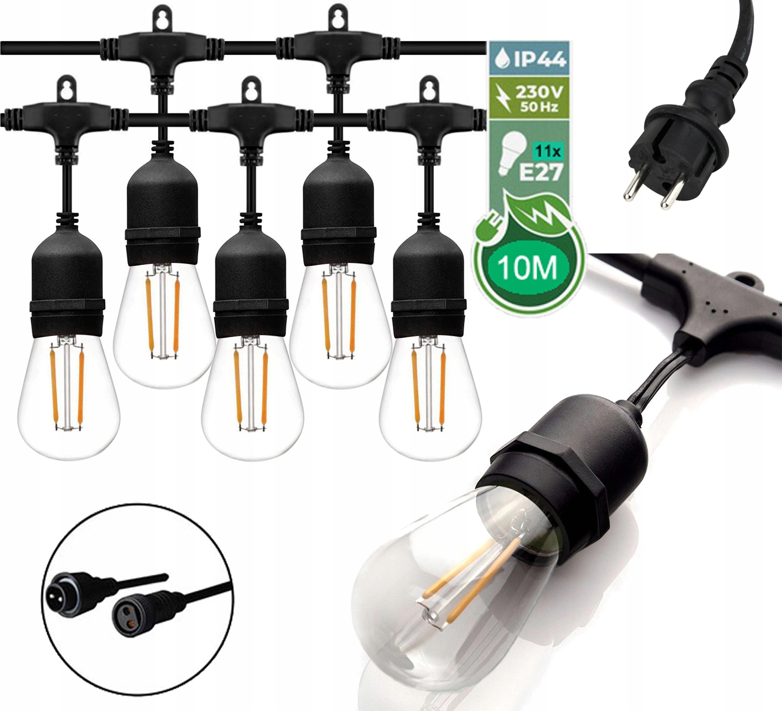 Girlanda ogrodowa łańcuch 10m E27 11 Żarówki Led
