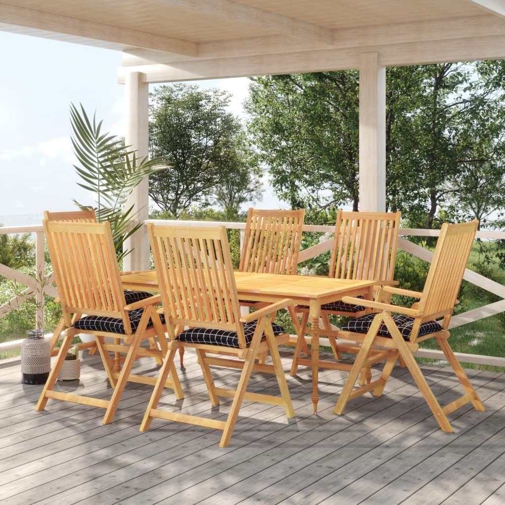 Poduszki na krzesło, 6 szt., czarne w kratę, 50x50x7 cm