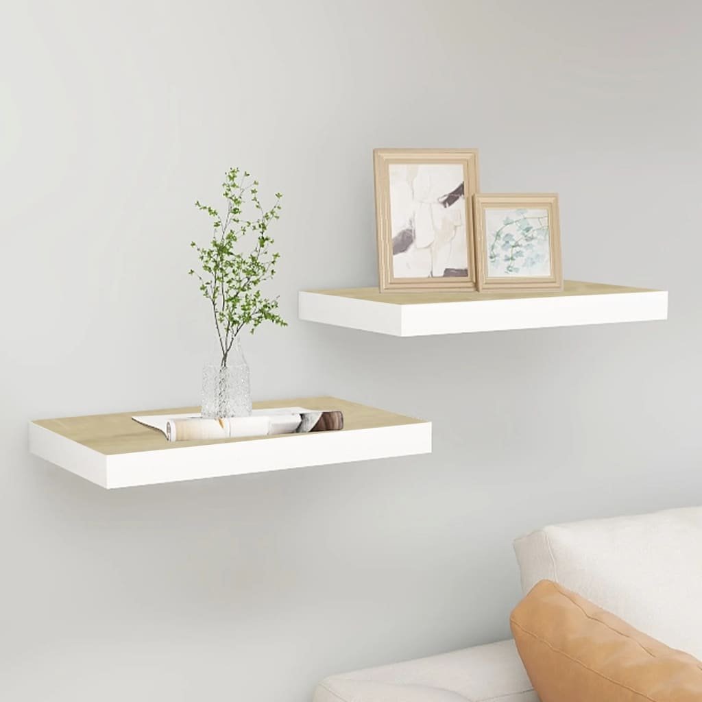 vidaXL Półki ścienne, 2 szt., dębowo-białe, 40 x 23,5 x 3,8 cm, MDF vidaXL