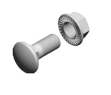 Śruba z łbem grzybkowym + nakrętka kołnierzowa ząbkowana komplet SGKFM10x30, do konstrukcji fotowoltaicznych