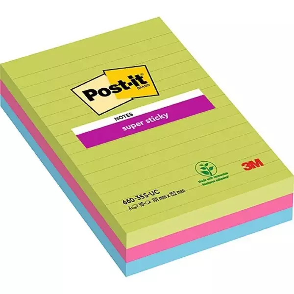 Post-It BLOCZEK SAMOP. S.ST. 102x152mm 3x90k LIN NEON