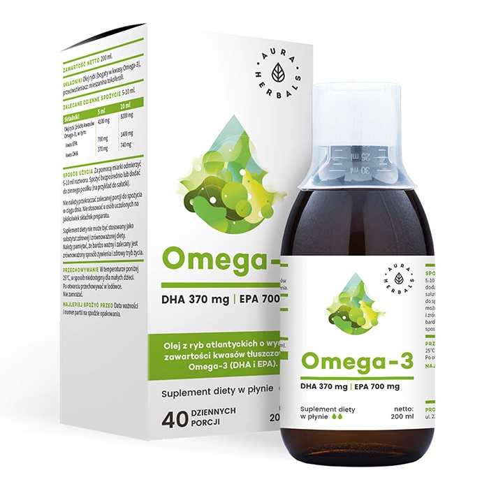 Aura Herbals Omega-3 (370 DHA i 700 EPA) w płynie (200ml) OMEGA3 200