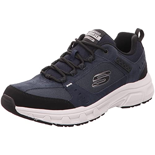 Skechers Męskie buty trekkingowe 51893, granatowe, skóra PU, siateczka, czarne wykończenie, 43 EU, Granatowa skóra PU siatka czarna wykończenie, 43 EU