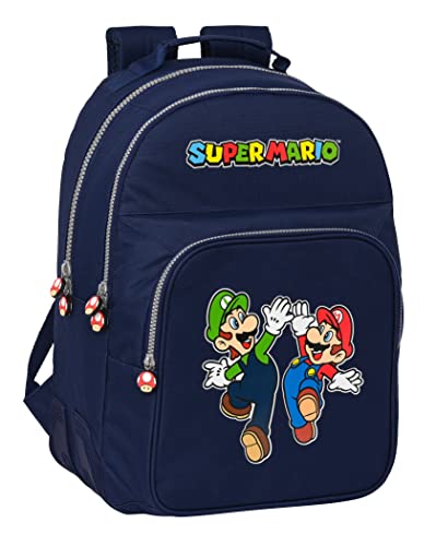 SUPER MARIO BROS plecak szkolny dla dzieci, idealny dla dzieci w różnym wieku, wygodny i wszechstronny, jakość i wytrzymałość, 32x15x42 cm, granatowy, Granatowy, Estándar, Casual