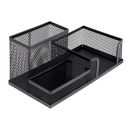 Amex Memobe organizer na biurko, wielofunkcyjny organizer na biurko, pojemnik na długopisy, do biura, domu, szkoły, metalowy, oszczędzający miejsce, czarny