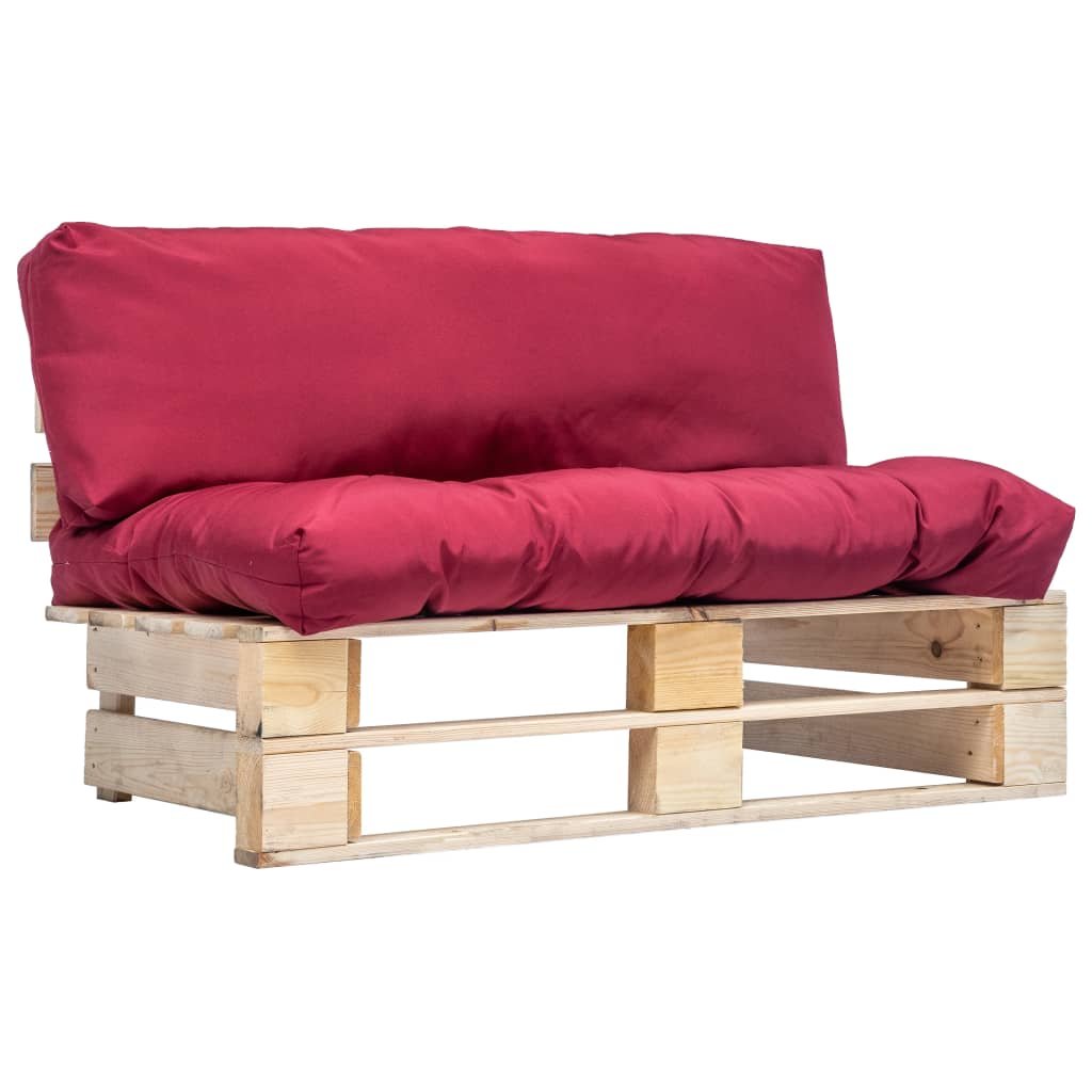 vidaXL Sofa ogrodowa z palet z czerwonymi poduszkami, sosna FSC