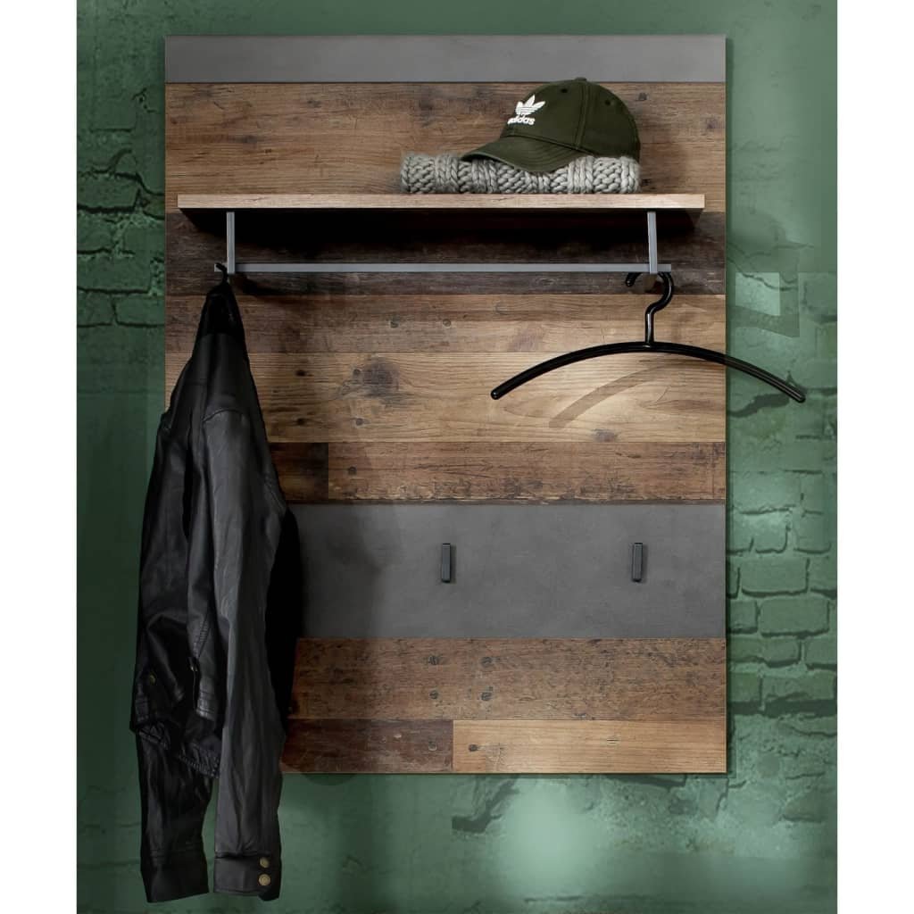 trendteam smart living Trendteam Indy panel garderoby, 80 x 106 x 28 cm, korpus w kolorze grafitowym, szary, front Old Wood NB z wieszakami na ubrania