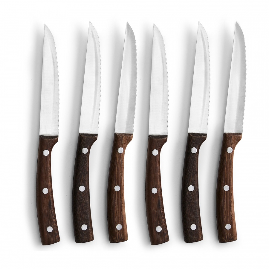 Noże do steków, 6 szt., drewno wenge/stal nierdzewna, 22 cm kod: SF-5017366 + Sprawdź na SuperWnetrze.pl