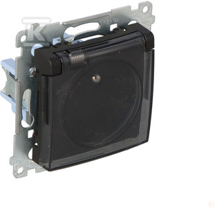 SIMON54 Gniazdo wtyczkowe do wersji IP44 bez uszczelki (moduł) 16A, 250V~, zaciski śrubowe, klapka transparentna; czarny *Wymagana uszczelka ramki