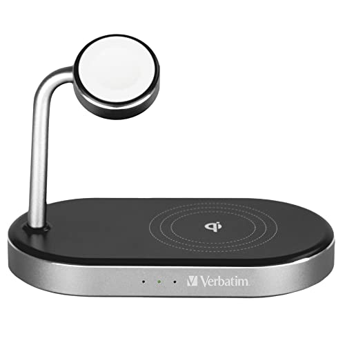 Verbatim Aluminiowa podstawka ładująca 3w1 WCS-02 Qi MFi QC 3.0 USB-A