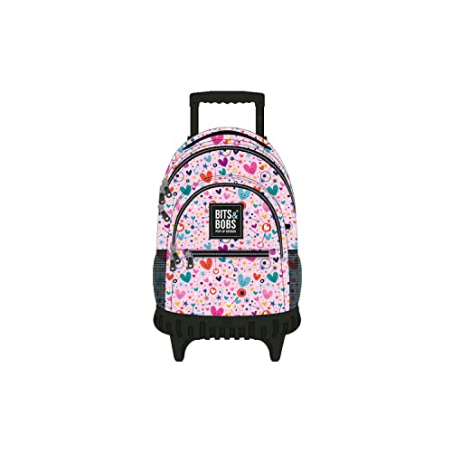 Grafoplás | Plecak szkolny z podwójnymi kołami | 52x37x25cm | Model rolki | Kolekcja Hearts | Bits&Bobs Pop Up Design, Różowy, 52x37x25cm, Szkolny