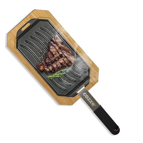 cozze Wielofunkcyjna żeliwna patelnia firmy Cozze z drewnianą tacą 165x330 mm