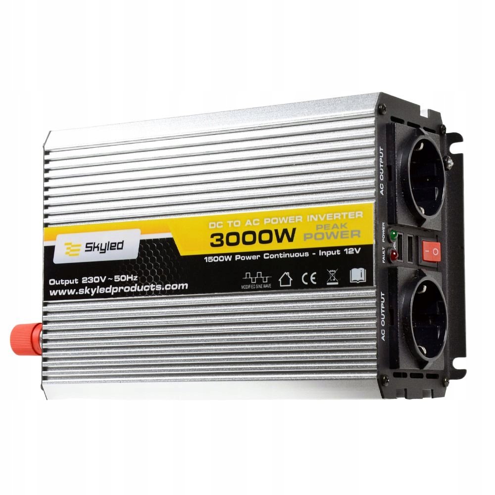 SKYLED PRZETWORNICA SAMOCHODOWA 6000W PEŁNY SINUS 12V 230V USB