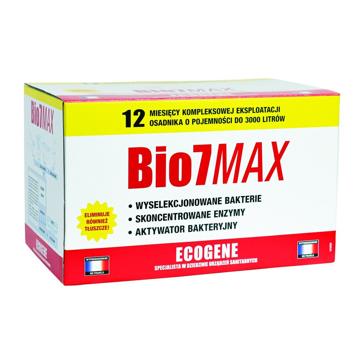 Preparat BIO7 MAX 12m-cy EKSPLOATACJA ROZKŁAD TŁUSZCZY (12X80G ENTRETIEN, 12X80G TŁUSZCZE) do osadników