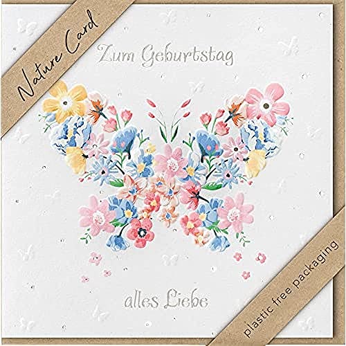 Kartka urodzinowa Nature Card Handmade - motyl 15,5 x 15,5 cm