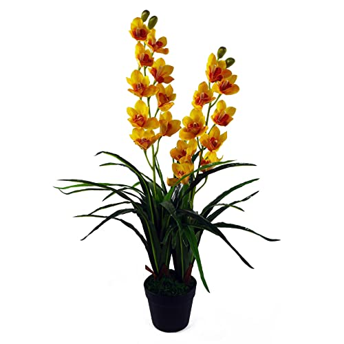 Leaf 90 cm sztuczna roślina orchidei Cymbidium - bardzo duża czarna plastikowa doniczka