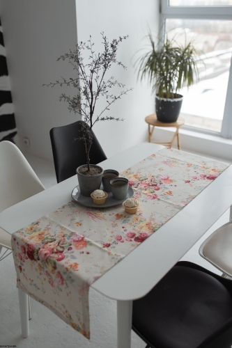 Bieżnik plamoodporny bawełniany z wzorem Kwiaty