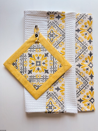 Ręczniki bawełniane waflowy kuchenne z łapką zestaw