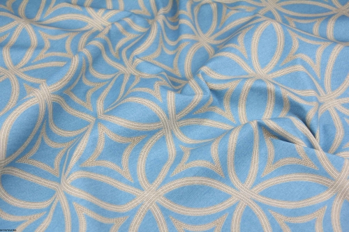 Owalny bawełniany obrus plamoodporny niebieskiego koloru z wzorem Kręgi