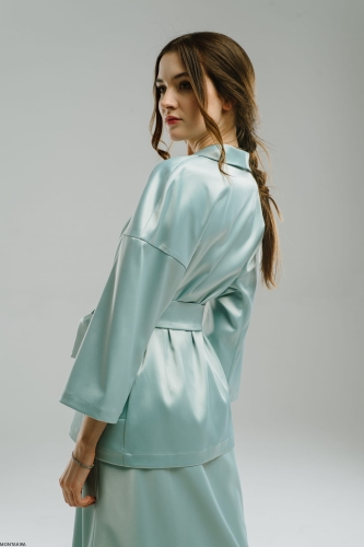 Kimono satynowe damskie w turkusowym kolorze