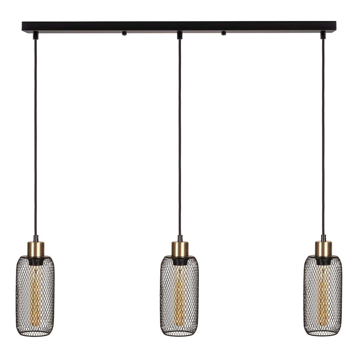 Lampa wisząca potrójna ażurowa na listwie czarno złota