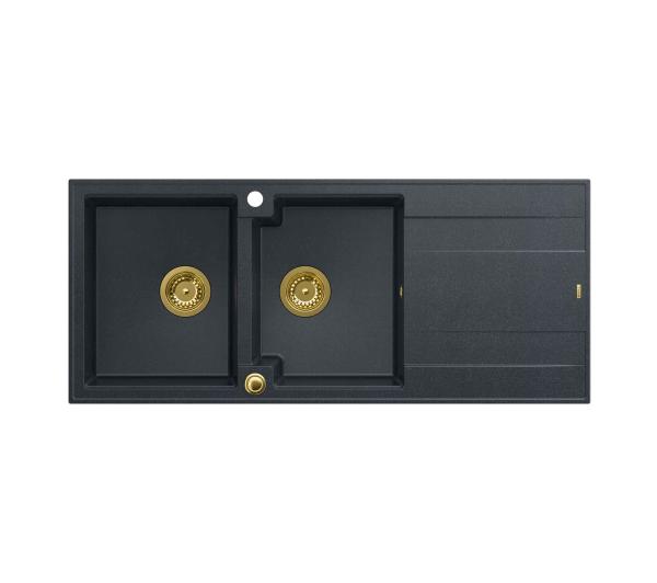 Quadron HQE11650U8_PVDG1_P2O Evan 121 black diamond - czarny metalik/złoty - granitowy - wpuszczany w blat - ociekacz