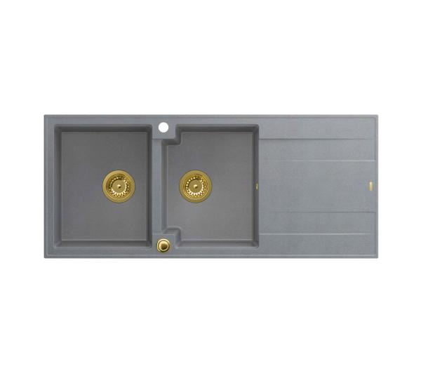 Quadron HQE11650U5_PVDG1_P2O Evan 121 silver stone - szary/złoty - granitowy - wpuszczany w blat - ociekacz