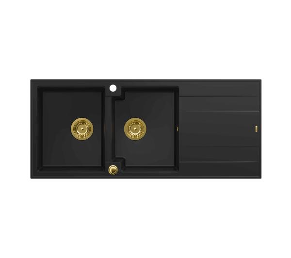 Quadron HQE11650U7_PVDG1_P2O Evan 121 pure carbon - czarny mat/złoty - granitowy - wpuszczany w blat - ociekacz