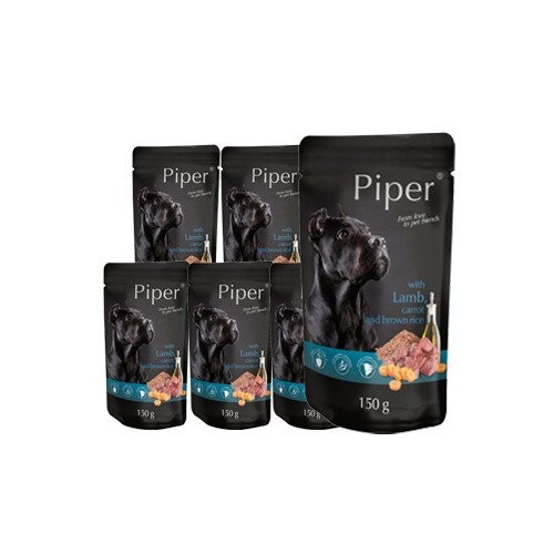 Dolina Noteci Piper Animals mokra karma dla psa z jagnięciną, marchewką i ryżem brązowym saszetka waga 10x150 g