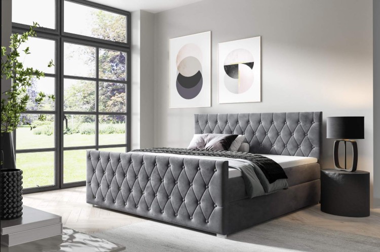 Łóżko kontynentalne pikowane Nadia + Front 160x200 Szare