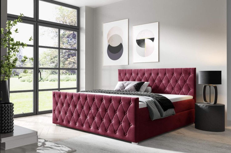 Łóżko kontynentalne pikowane Nadia + Front 160x200 Burgundowe