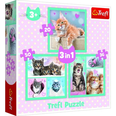 Puzzle 3w1 20+50+36 el. Słodkie zwierzaki Trefl