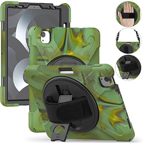 Etui na iPad Pro 11 (2018/2020/2021/2022), wojskowe, wytrzymałe 3-odporne na uderzenia etui ochronne z paskiem na rękę, uchwytem na długopis i stojakiem kamuflażowym